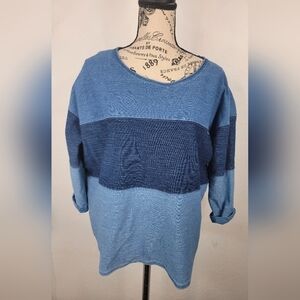 Madewell Top Large Chambray Colorblock Pullover Knit Shirt Blue 64825